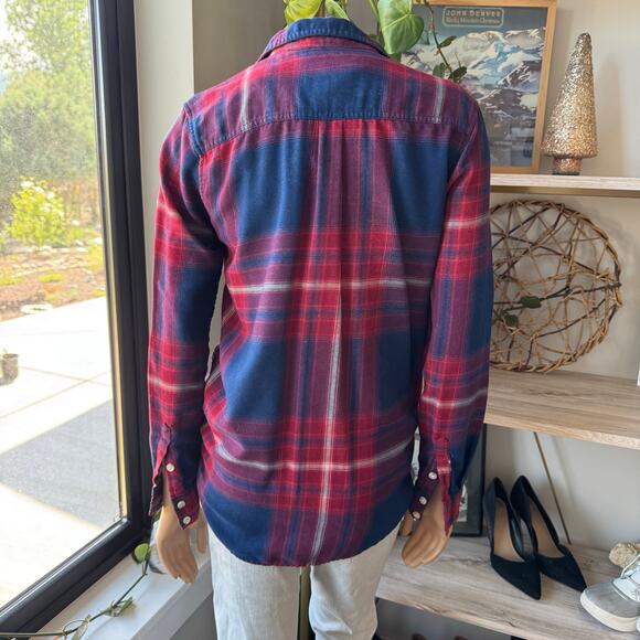 Mossimo Supply Co, Boyfriend Fit Button Up Red/Navy Flannel Shirt, Women’s Small - Picture 3 of 9